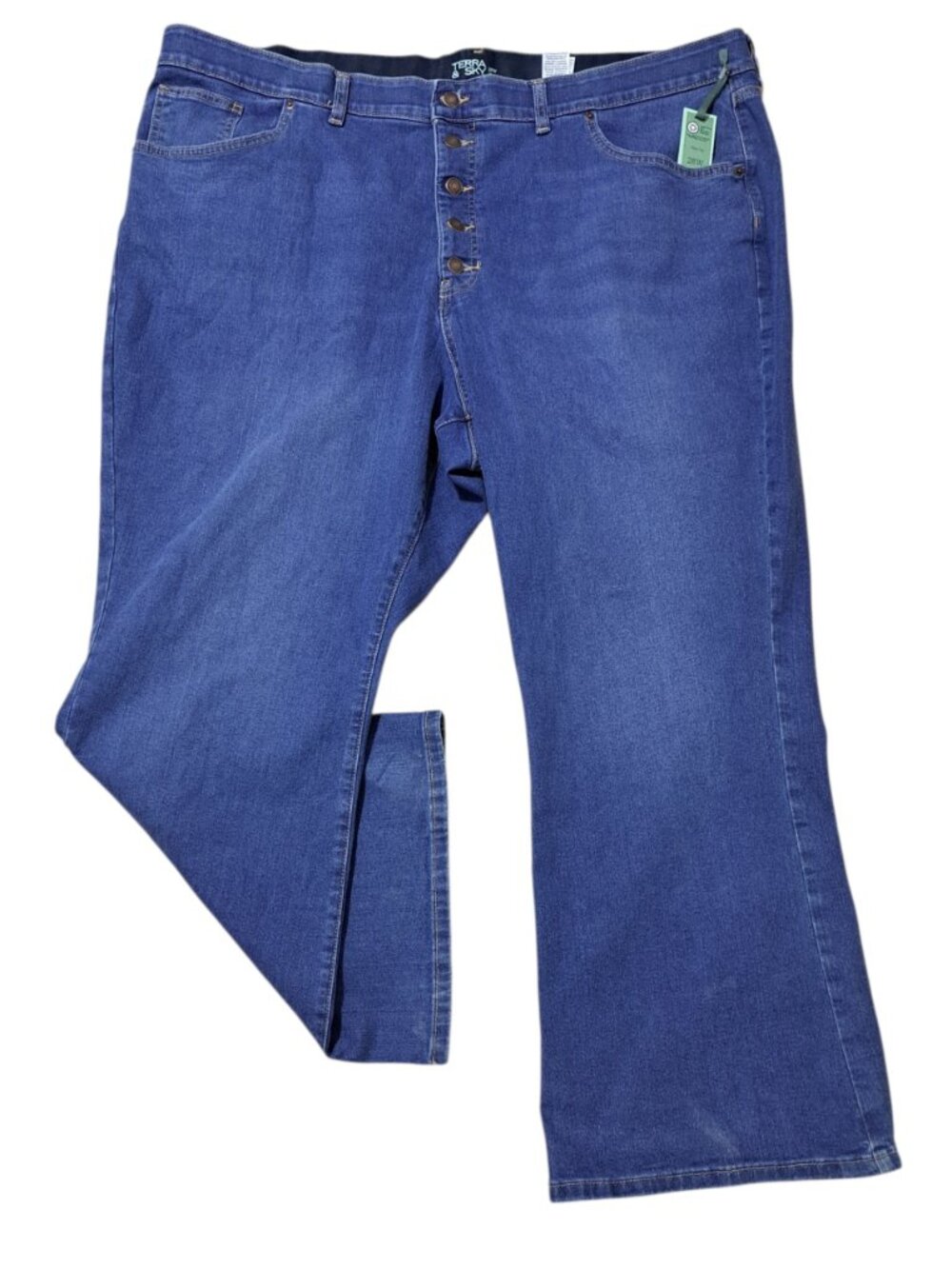 Terra & Sky Women's Button Fly Flare Leg Blue Denim Jeans Plus Size 28W